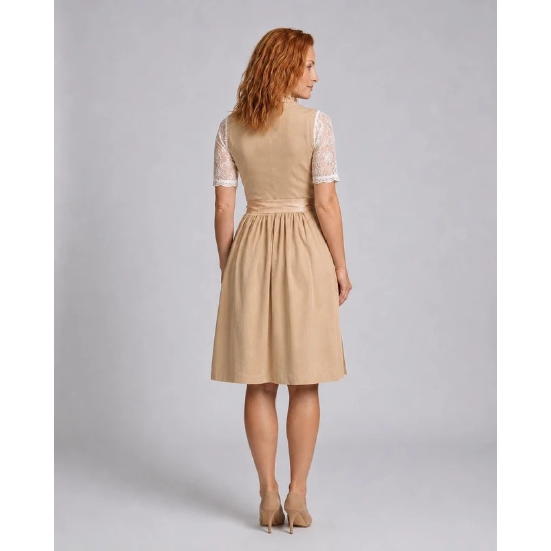Damska Sukienka Midi Dirndl z Koronką – Elegancki Styl Oktoberfest z Rękawem wstążkowym