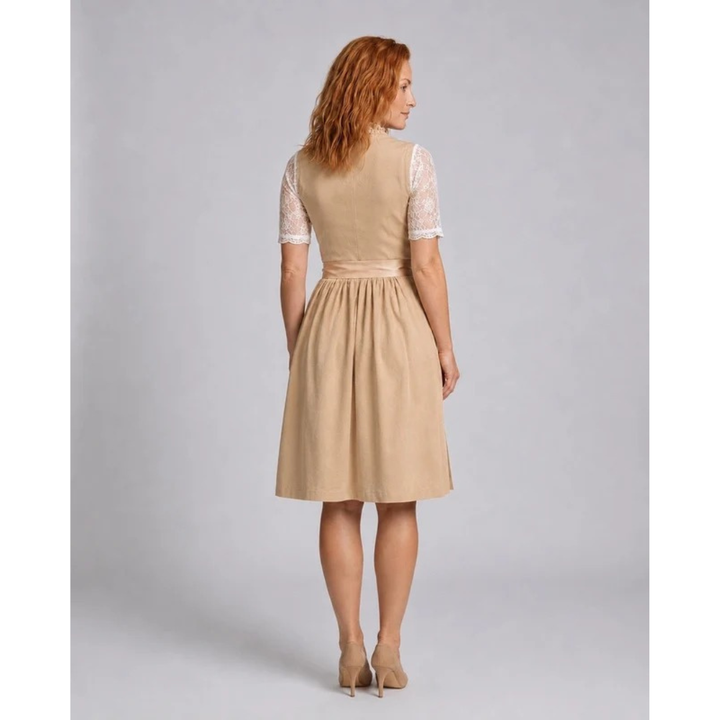 Damska Sukienka Midi Dirndl z Koronką – Elegancki Styl Oktoberfest z Rękawem wstążkowym