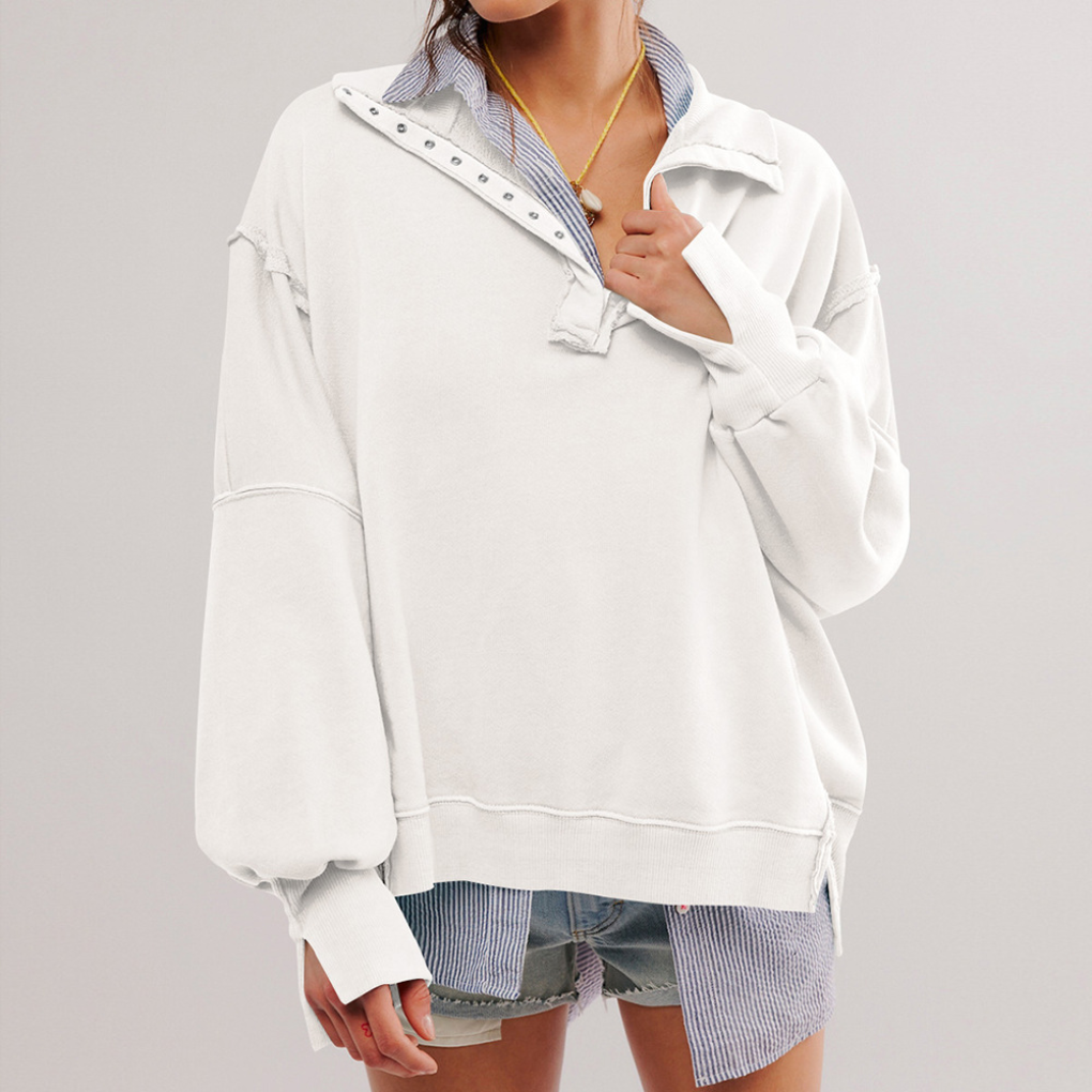 Kobiece Oversized Henley Pullover w Luźnym Fasonie Casual Top