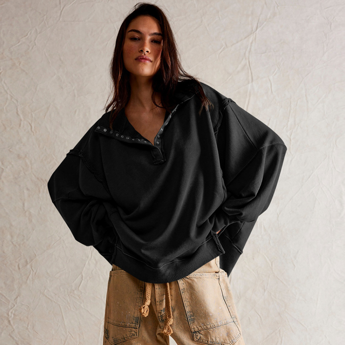 Kobiece Oversized Henley Pullover w Luźnym Fasonie Casual Top