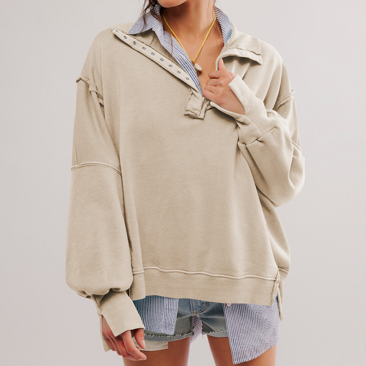 Kobiece Oversized Henley Pullover w Luźnym Fasonie Casual Top