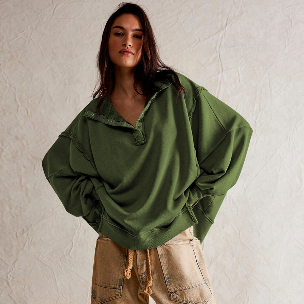 Kobiece Oversized Henley Pullover w Luźnym Fasonie Casual Top