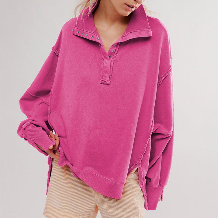 Kobiece Oversized Henley Pullover w Luźnym Fasonie Casual Top