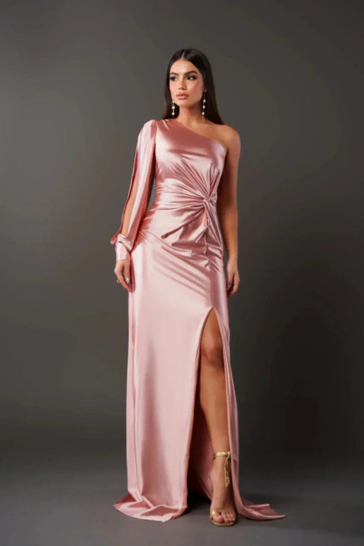 Sukienka maxi na jedno ramię z satyny dla kobiet, elegancka suknia wieczorowa