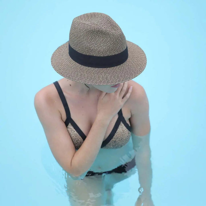 Kobieta Woven Fedora Kapelusz Słoneczny z Detalem Wstążki