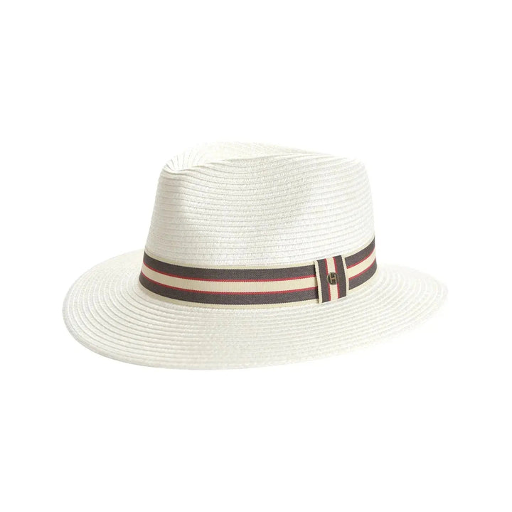 Męski kapelusz fedora z paskiem w paski na lato, idealny do podróży i codziennego stylu
