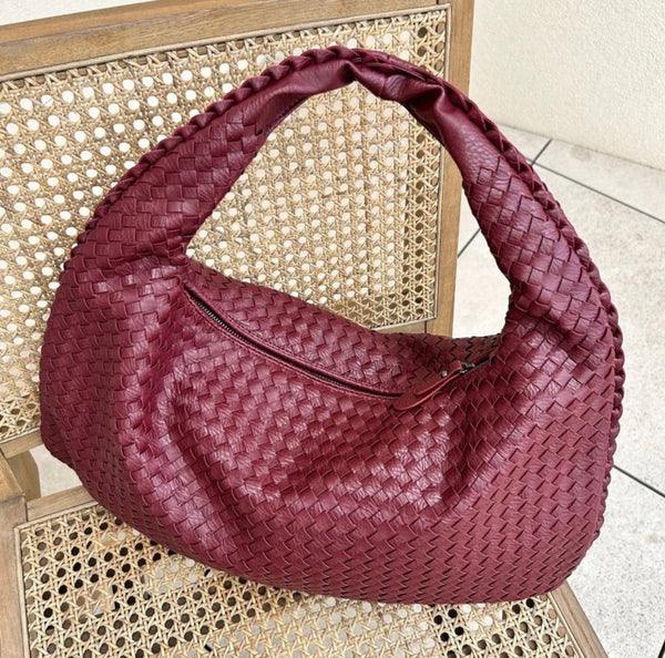 Damska Woven Torba na Ramię z Miękkiej Ekologicznej Skóry w Stylu Slouch