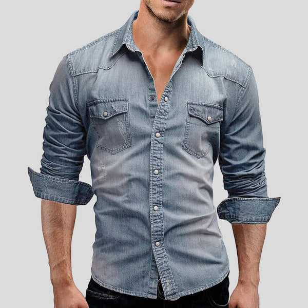 Męska Koszula Dżinsowa – Slim Fit Długi Rękaw Stylowa Casual Klasyczna Koszula Z Guzikami