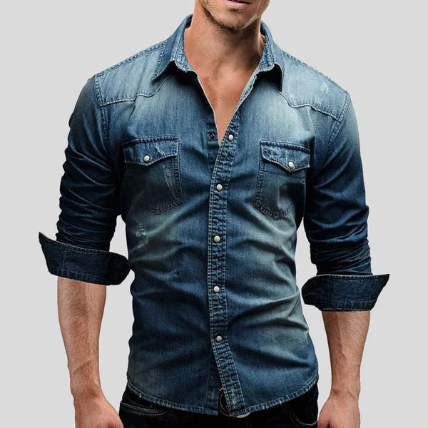Męska Koszula Dżinsowa – Slim Fit Długi Rękaw Stylowa Casual Klasyczna Koszula Z Guzikami