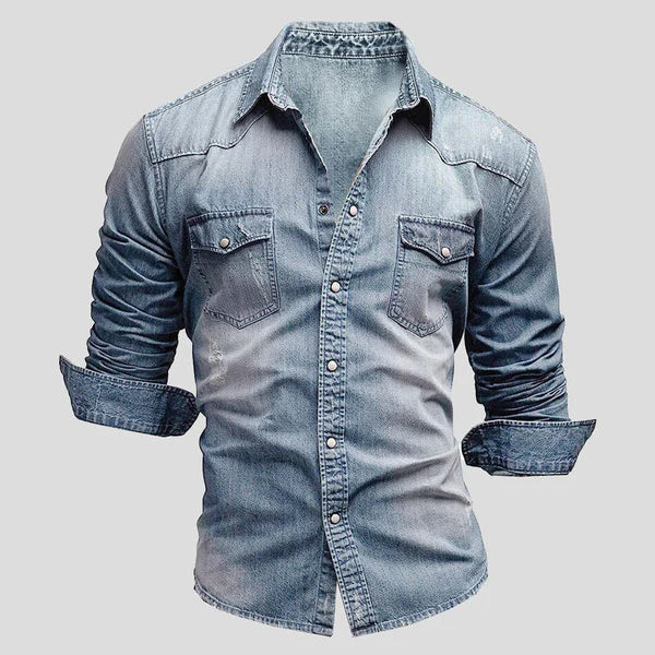 Męska Koszula Dżinsowa – Slim Fit Długi Rękaw Stylowa Casual Klasyczna Koszula Z Guzikami