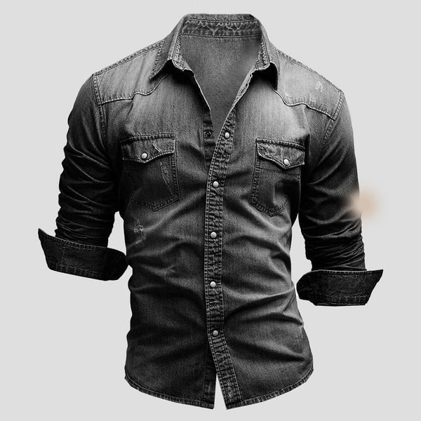 Męska Koszula Dżinsowa – Slim Fit Długi Rękaw Stylowa Casual Klasyczna Koszula Z Guzikami