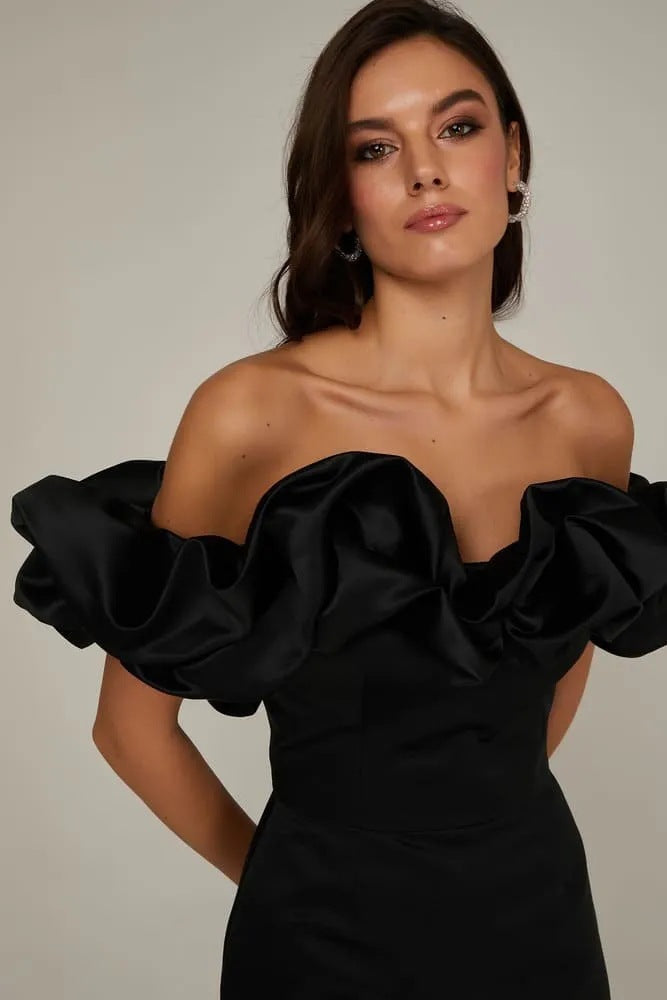 Damska Sukienka Mini Off Shoulder z Rękawem Ruffles