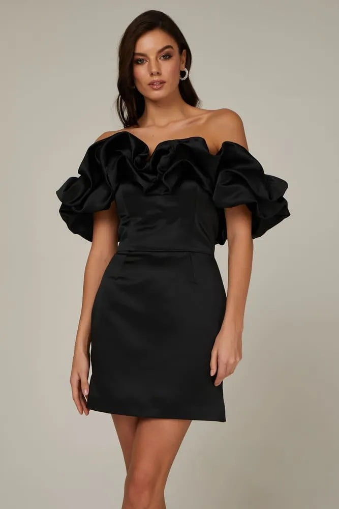 Damska Sukienka Mini Off Shoulder z Rękawem Ruffles
