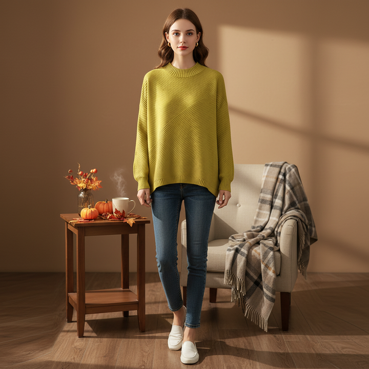 Sweter damski z ukośnym prążkowaniem w oversize&