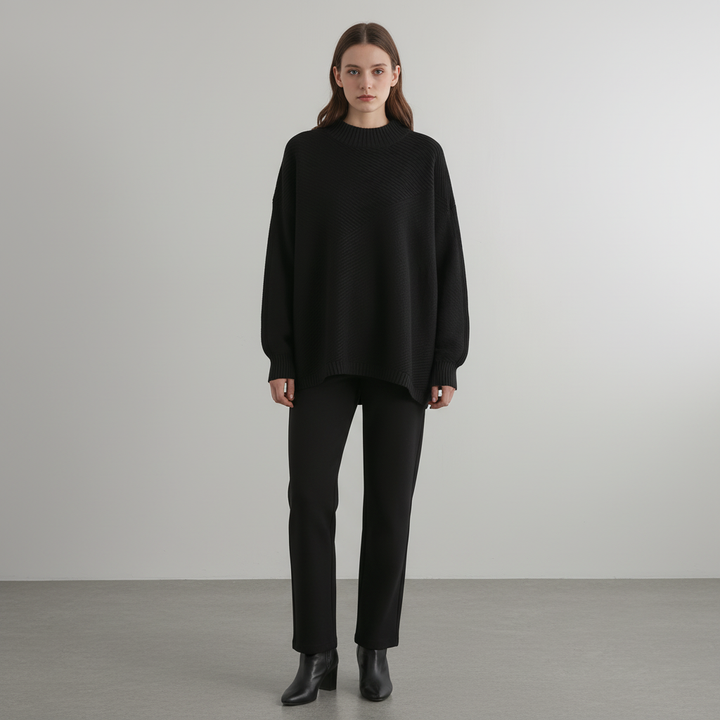 Sweter damski z ukośnym prążkowaniem w oversize&