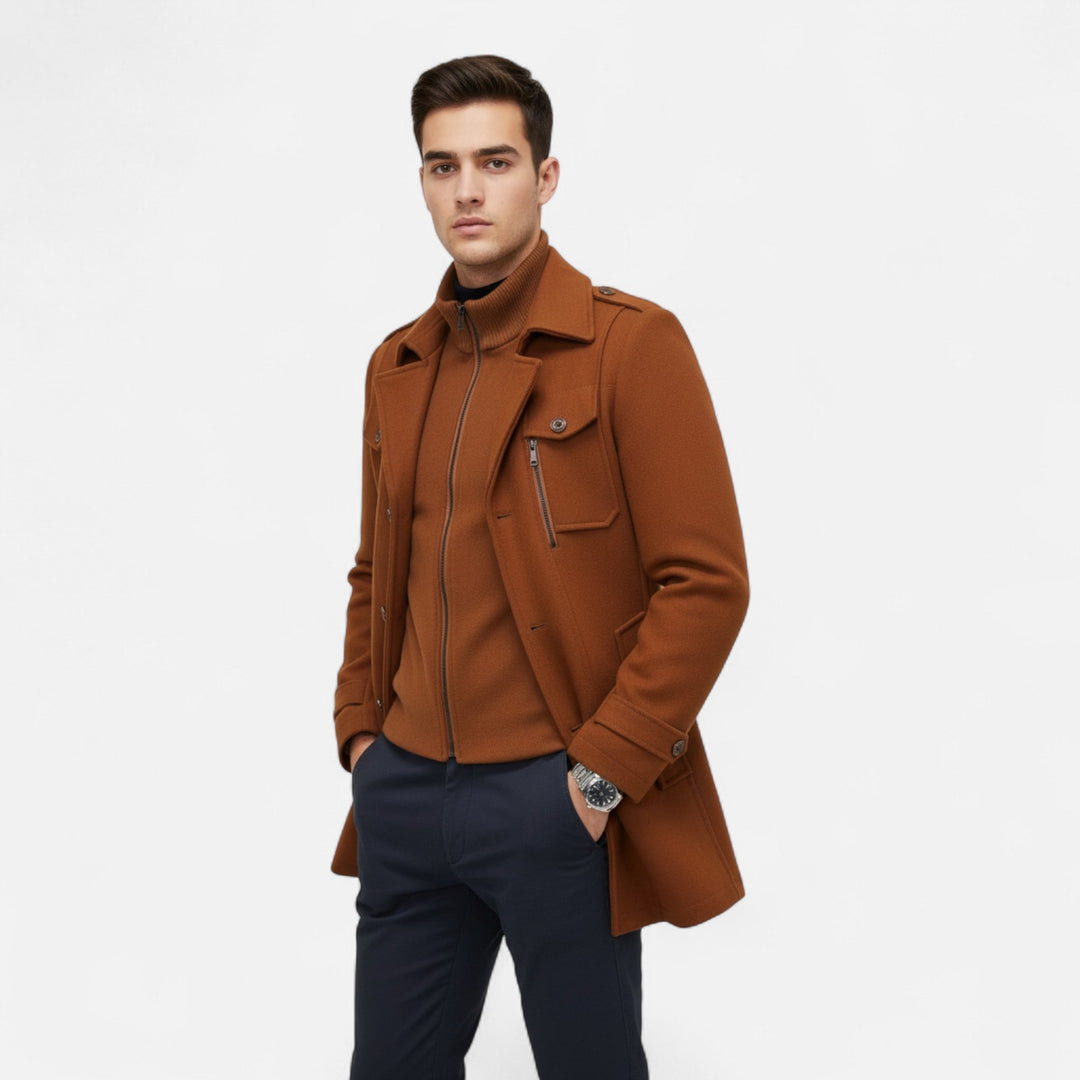 Valmonti | Męski płaszcz tweedowy slim-fit