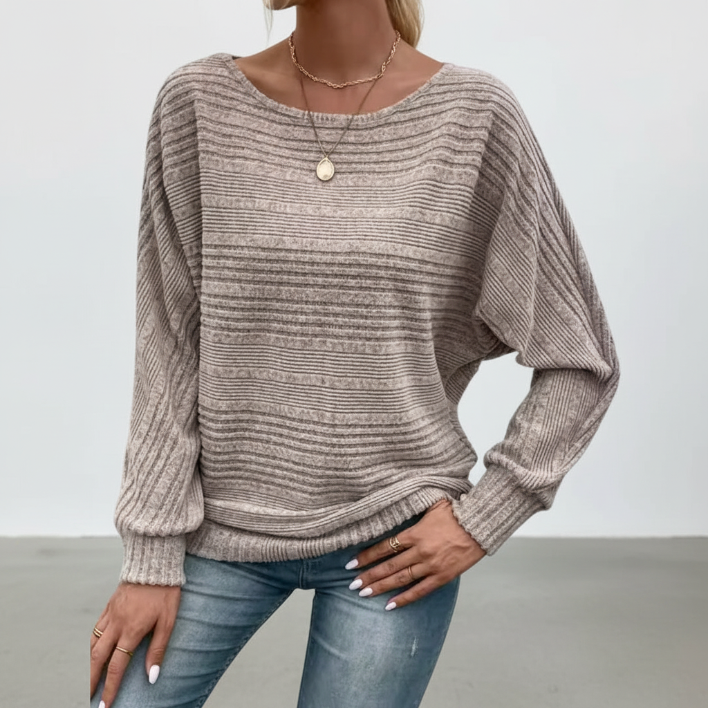 Kobiecy sweter z teksturowanym splotem, luźne rękawy typu batwing