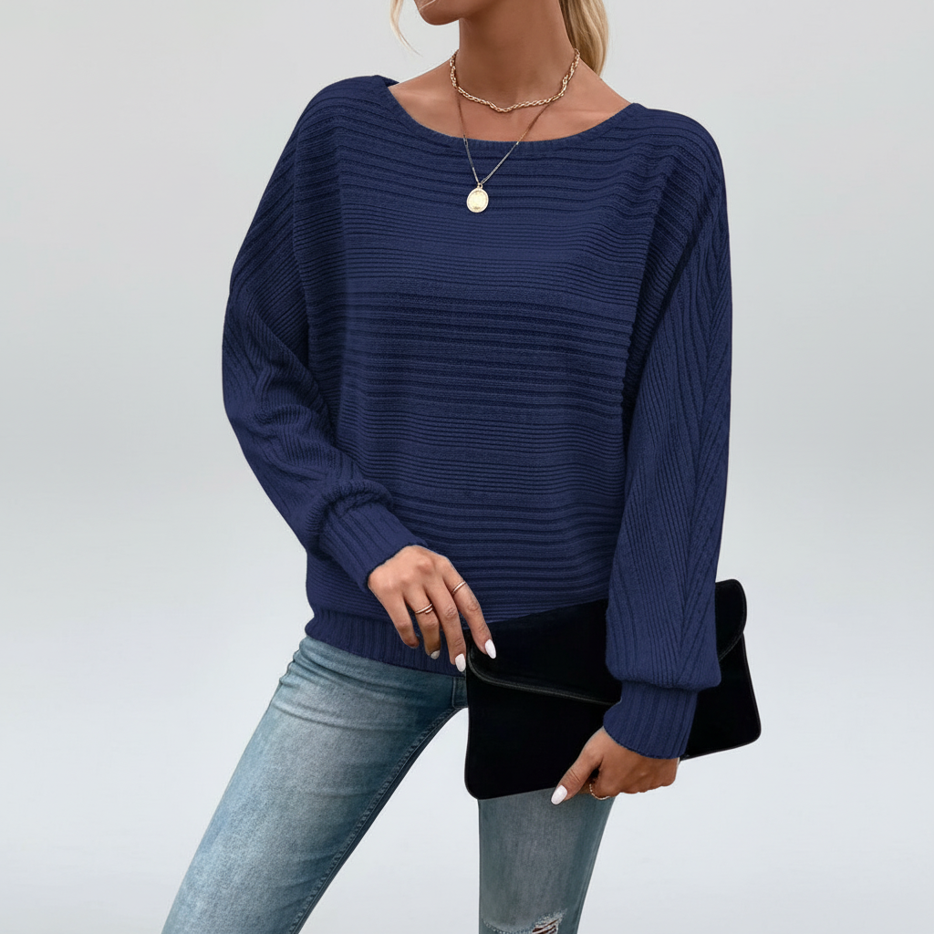 Kobiecy sweter z teksturowanym splotem, luźne rękawy typu batwing