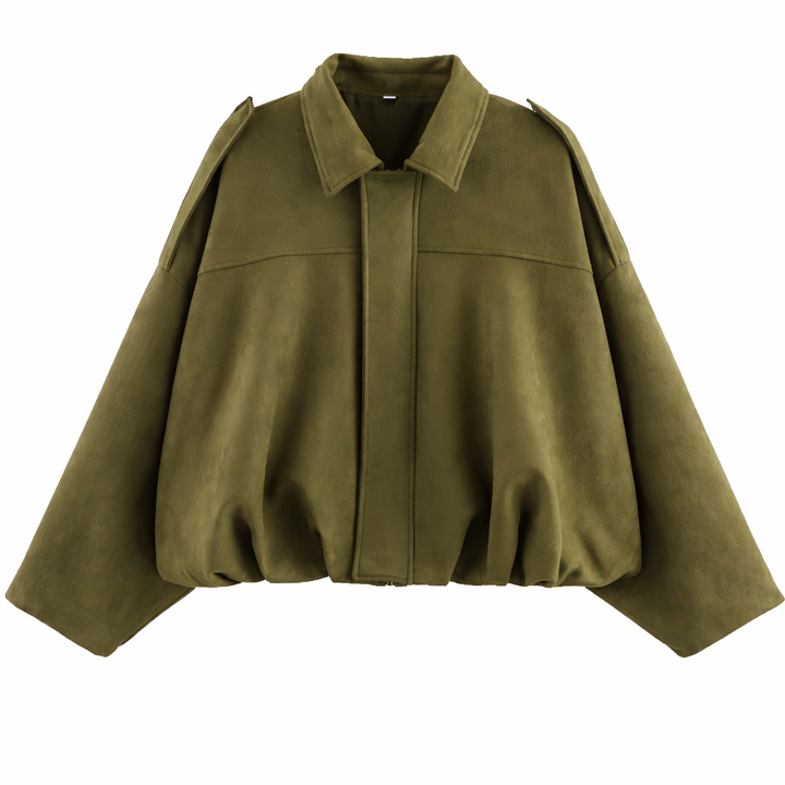 Damska Oversized Kurtka Bomber – Luźna warstwa z kołnierzem koszulowym na jesień i zimę