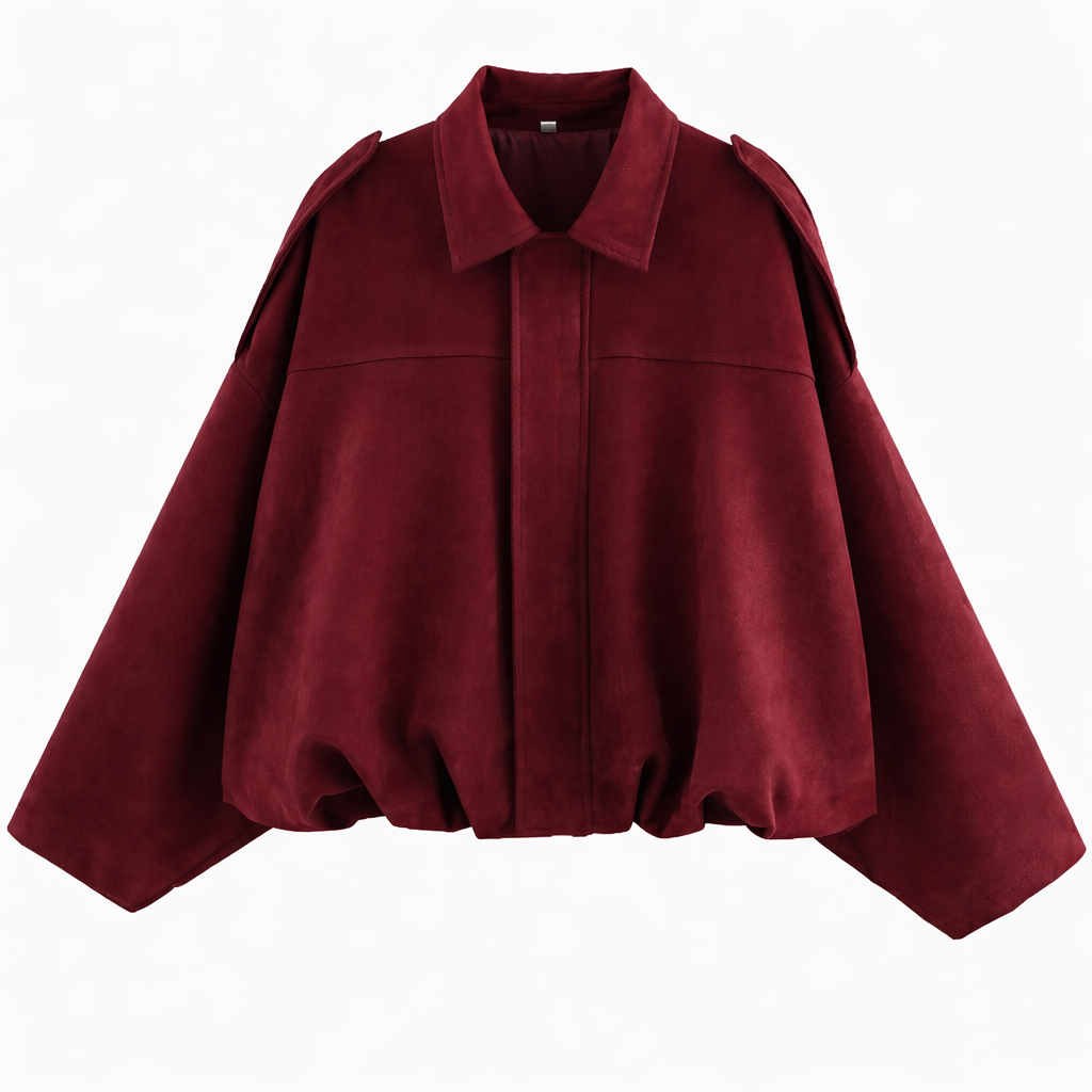 Damska Oversized Kurtka Bomber – Luźna warstwa z kołnierzem koszulowym na jesień i zimę