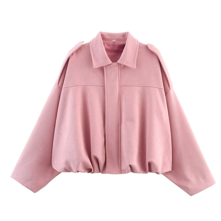 Damska Oversized Kurtka Bomber – Luźna warstwa z kołnierzem koszulowym na jesień i zimę
