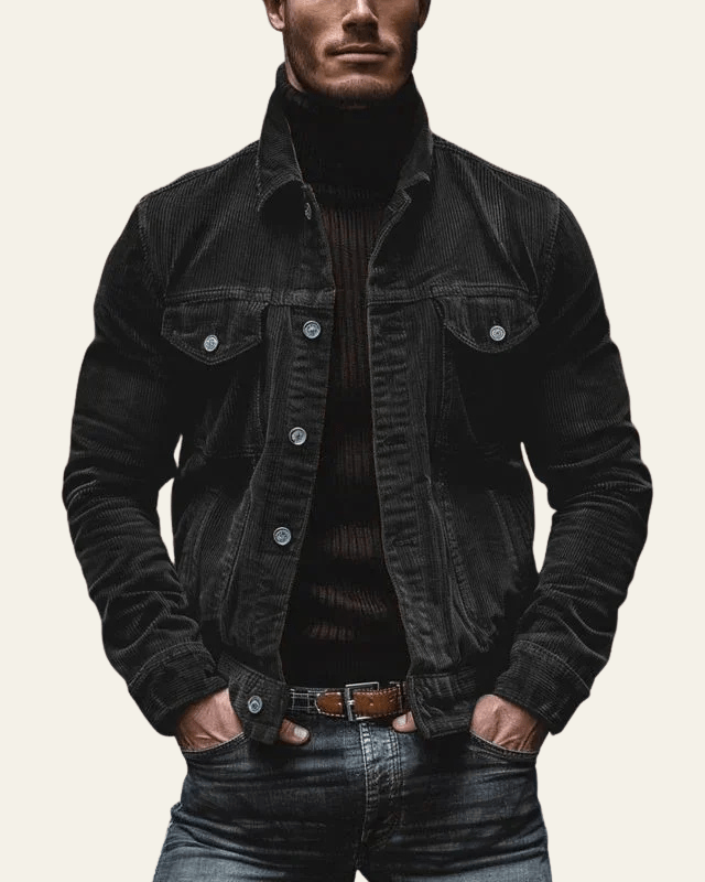 Męska kurtka trucker z guzikiem z przodu – Regular Fit z materiału w kord na jesień i zimę