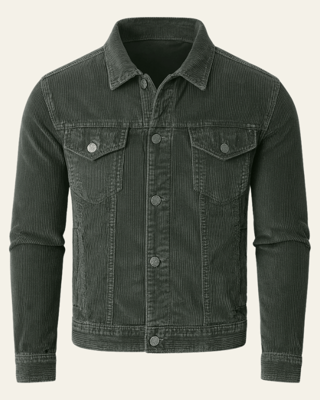 Męska kurtka trucker z guzikiem z przodu – Regular Fit z materiału w kord na jesień i zimę