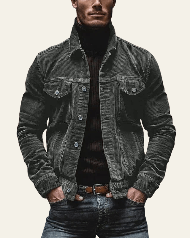 Męska kurtka trucker z guzikiem z przodu – Regular Fit z materiału w kord na jesień i zimę