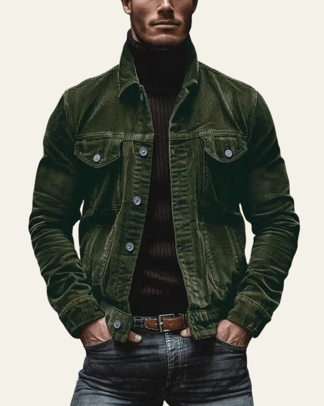 Męska kurtka trucker z guzikiem z przodu – Regular Fit z materiału w kord na jesień i zimę