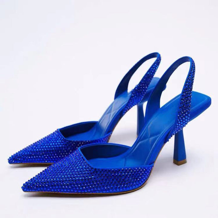 Damskie zdobione szpilki typu slingback z ostrym noskiem