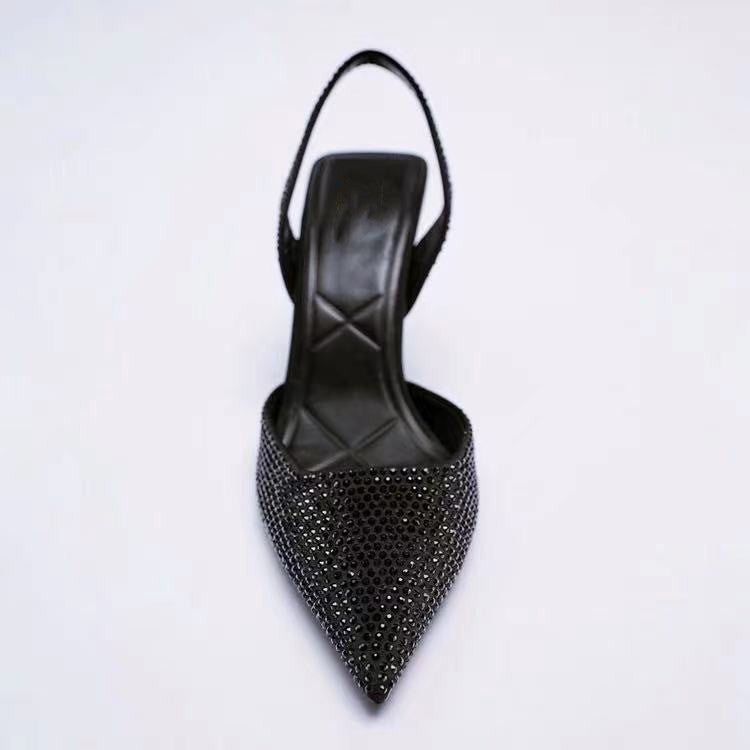 Damskie zdobione szpilki typu slingback z ostrym noskiem