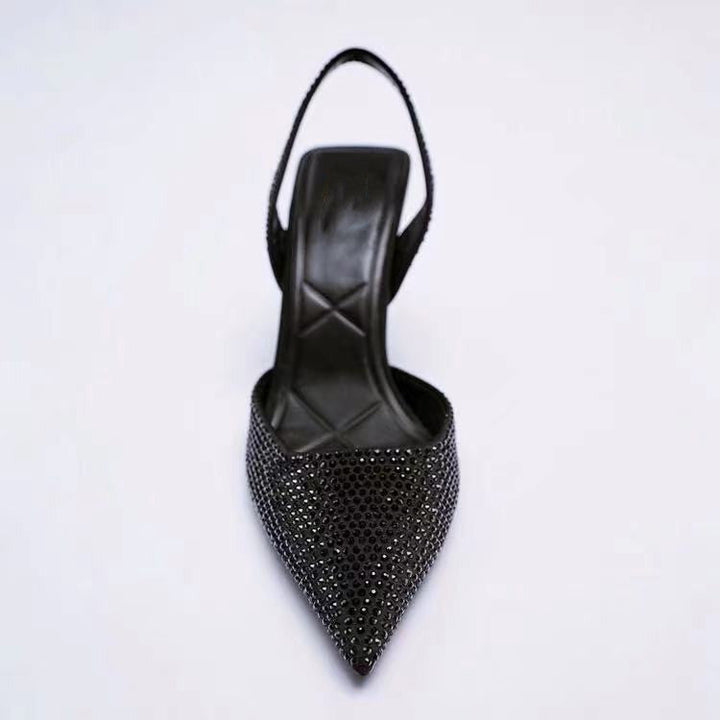 Damskie zdobione szpilki typu slingback z ostrym noskiem