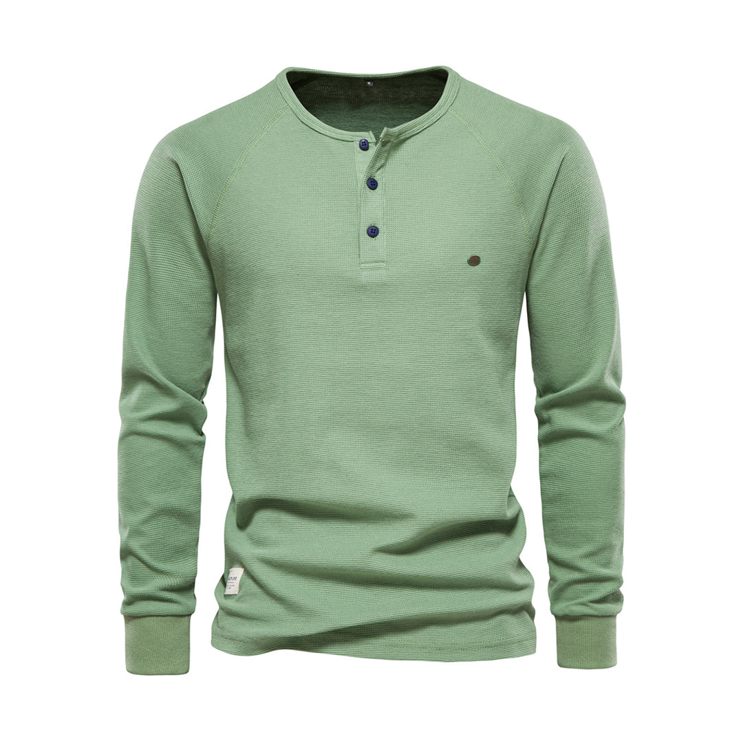 Męska koszula Henley z długim rękawem w splot waffle, casualowy krój