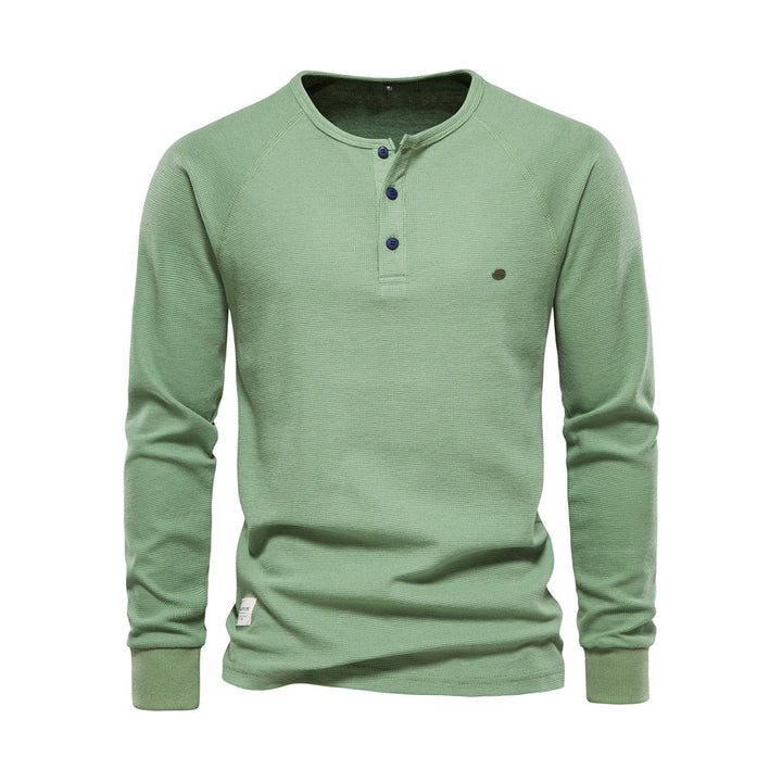 Męska koszula Henley z długim rękawem w splot waffle, casualowy krój