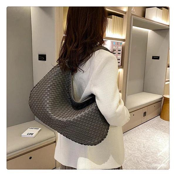 Damska Woven Torba na Ramię z Miękkiej Ekologicznej Skóry w Stylu Slouch