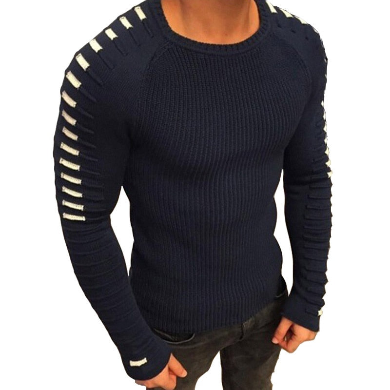 Męski sweter slim z dzianiny z nadrukowanymi rękawami raglanowymi