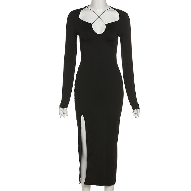 Sukienka Maxi Bodycon dla kobiet z Krzyżowym Dekoltem – Elegancka Odzież na Wieczór i Okazje