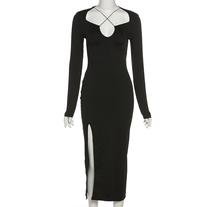 Sukienka Maxi Bodycon dla kobiet z Krzyżowym Dekoltem – Elegancka Odzież na Wieczór i Okazje