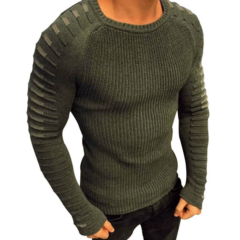 Męski sweter slim z dzianiny z nadrukowanymi rękawami raglanowymi