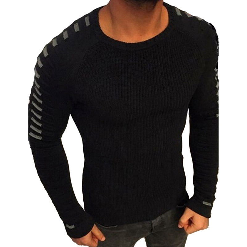 Męski sweter slim z dzianiny z nadrukowanymi rękawami raglanowymi