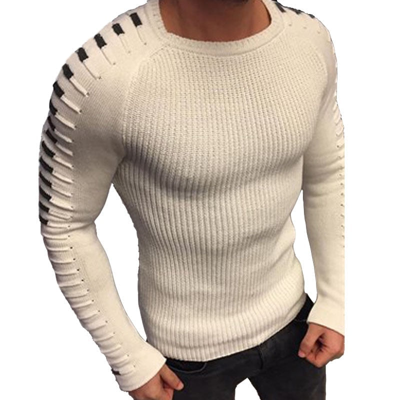 Męski sweter slim z dzianiny z nadrukowanymi rękawami raglanowymi