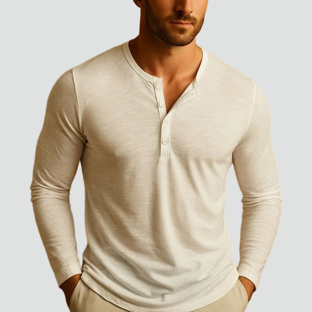 Męska koszula Henley z długim rękawem w slim fit