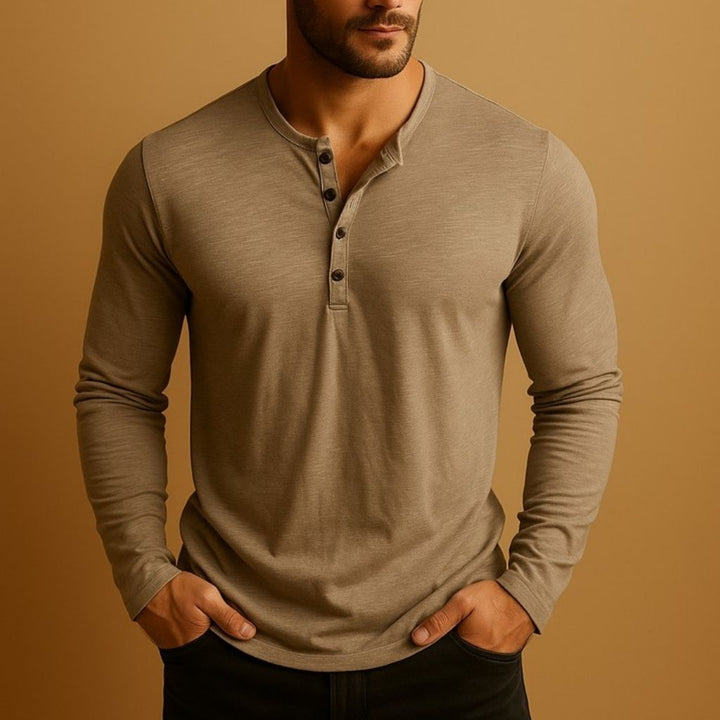 Męska koszula Henley z długim rękawem w slim fit