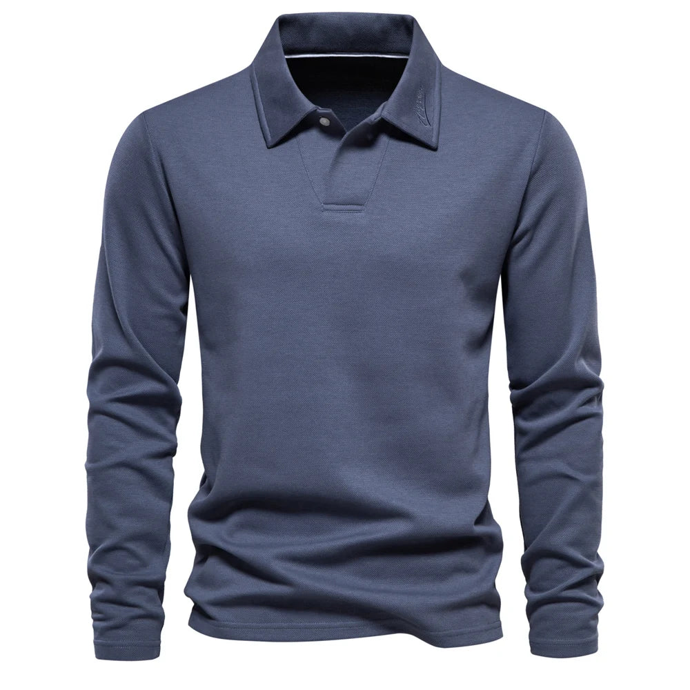 Męska koszulka polo z długim rękawem – Wyrafinowany top z otwartym kołnierzem do biura i na smart casual
