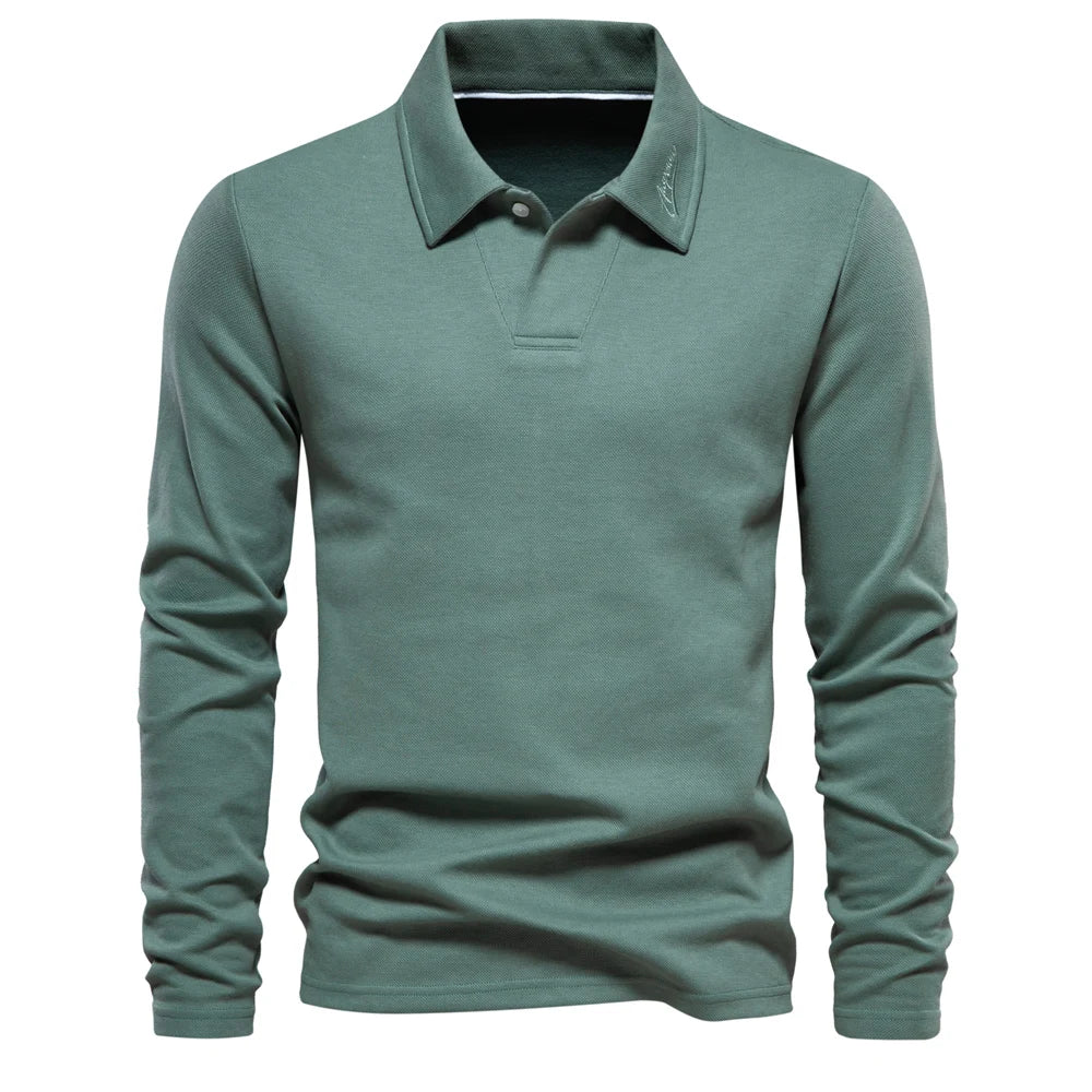 Męska koszulka polo z długim rękawem – Wyrafinowany top z otwartym kołnierzem do biura i na smart casual