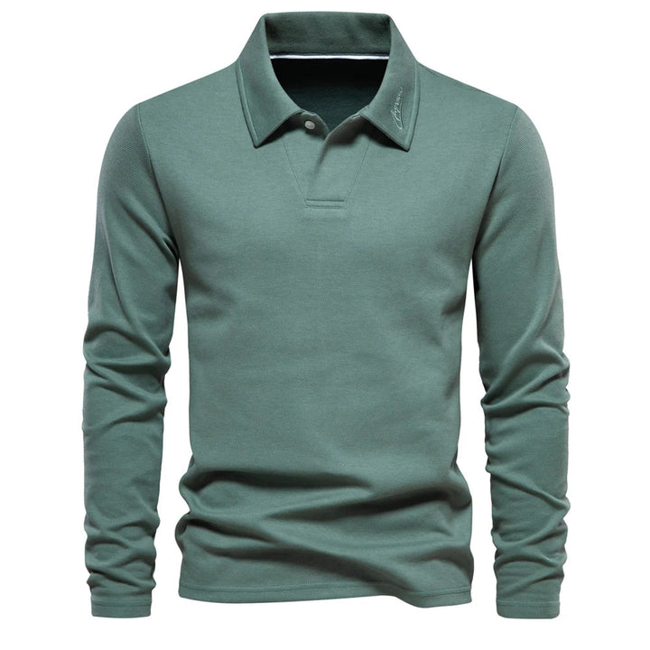 Męska koszulka polo z długim rękawem – Wyrafinowany top z otwartym kołnierzem do biura i na smart casual