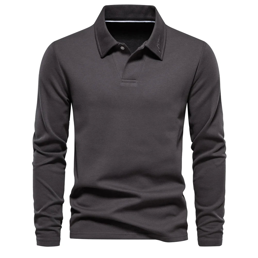 Męska koszulka polo z długim rękawem – Wyrafinowany top z otwartym kołnierzem do biura i na smart casual
