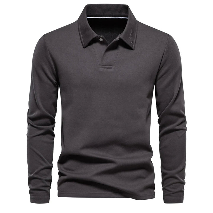 Męska koszulka polo z długim rękawem – Wyrafinowany top z otwartym kołnierzem do biura i na smart casual