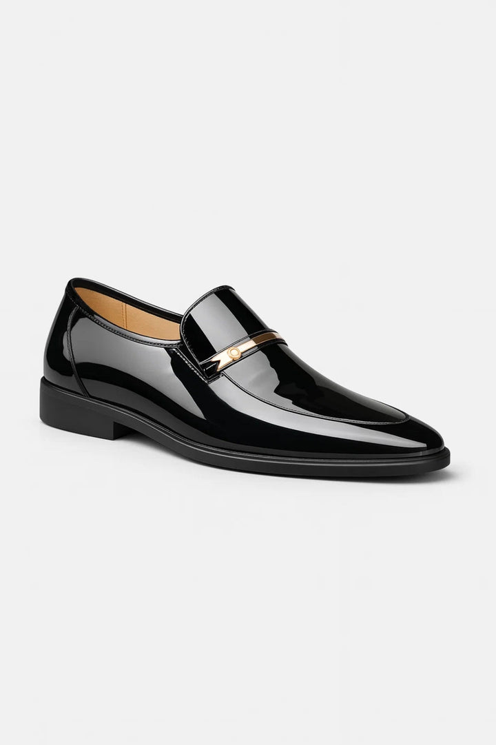 Męskie lakierowane loafersy z eleganckim metalowym detalem