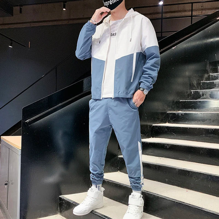 Męski Dwuczęściowy Dres Casual Joggers i Kurtka Sportowa z Kapturem Wygodny Streetwear Hip Hop Strój do Biegania